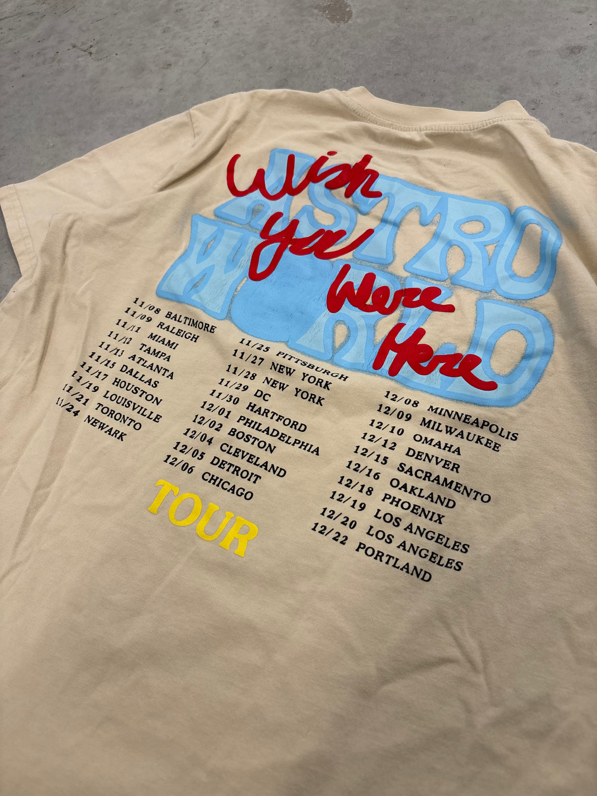 Travis Scott Astro world Wish You Were Here Tour Tee Sz Large (Day 12)