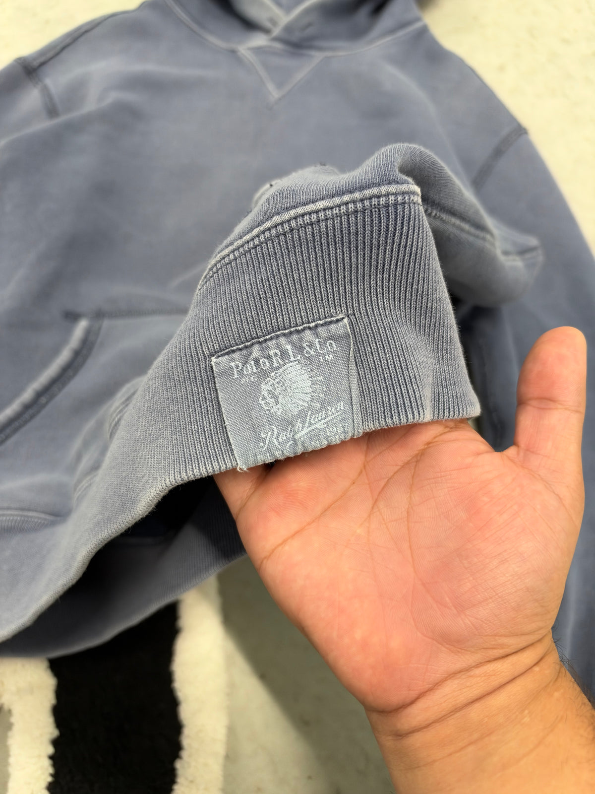 Polo Ralph Vintage Faded And Washed Lauren Light Blue Hoodie Sz Small (Day 37)