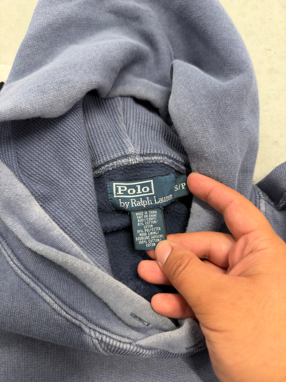 Polo Ralph Vintage Faded And Washed Lauren Light Blue Hoodie Sz Small (Day 37)
