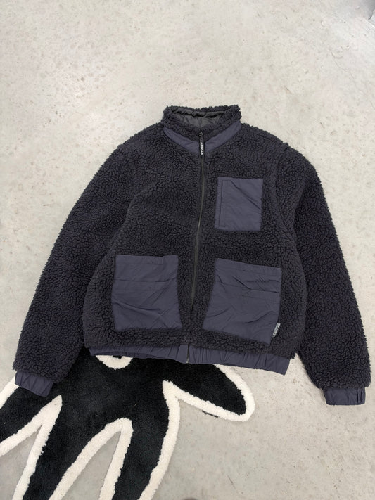 Stussy Convertible Sherpa Fleece Jacket Womens Medium Black Zip Off Sleeve Vest (Day 38)