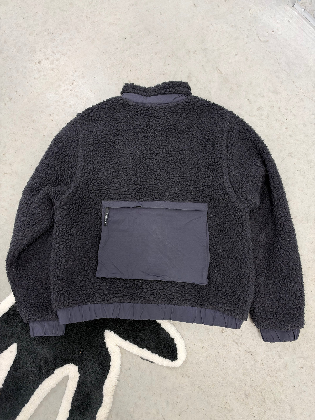 Stussy Convertible Sherpa Fleece Jacket Womens Medium Black Zip Off Sleeve Vest (Day 38)