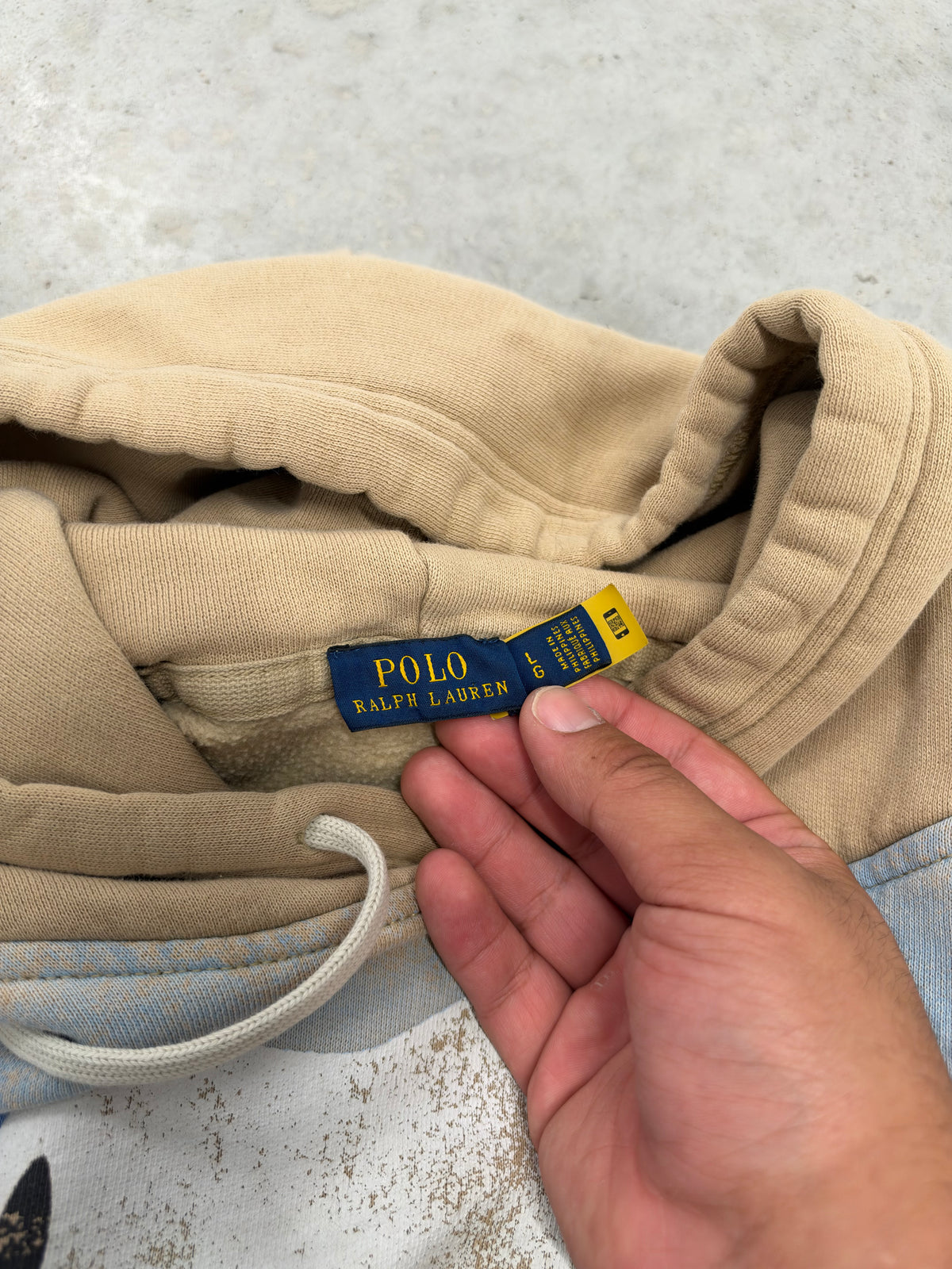 Polo Ralph Lauren Womens Horse Graphic Fleece Hoodie Tan Blue Large (Day 38)