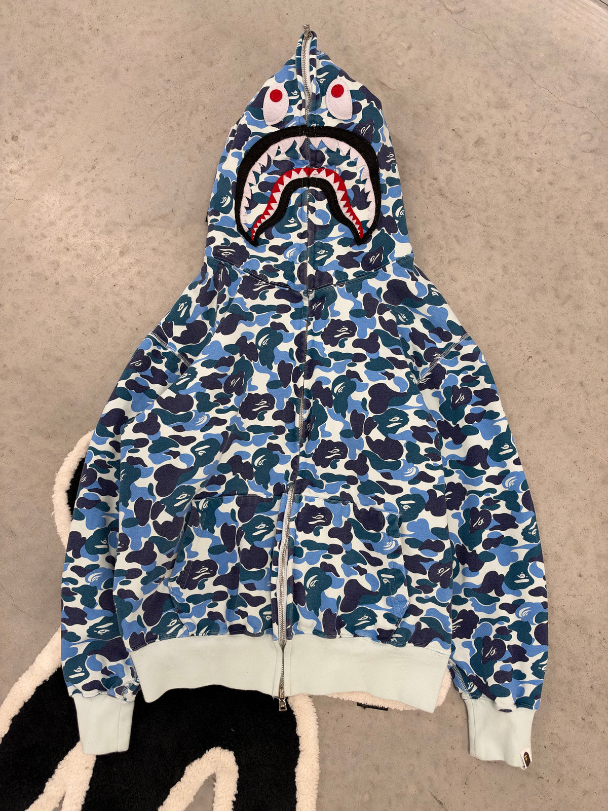 BAPE A Bathing Ape Blue ABC Camo Shark Full Zip Hoodie WGM Small (Day 38)
