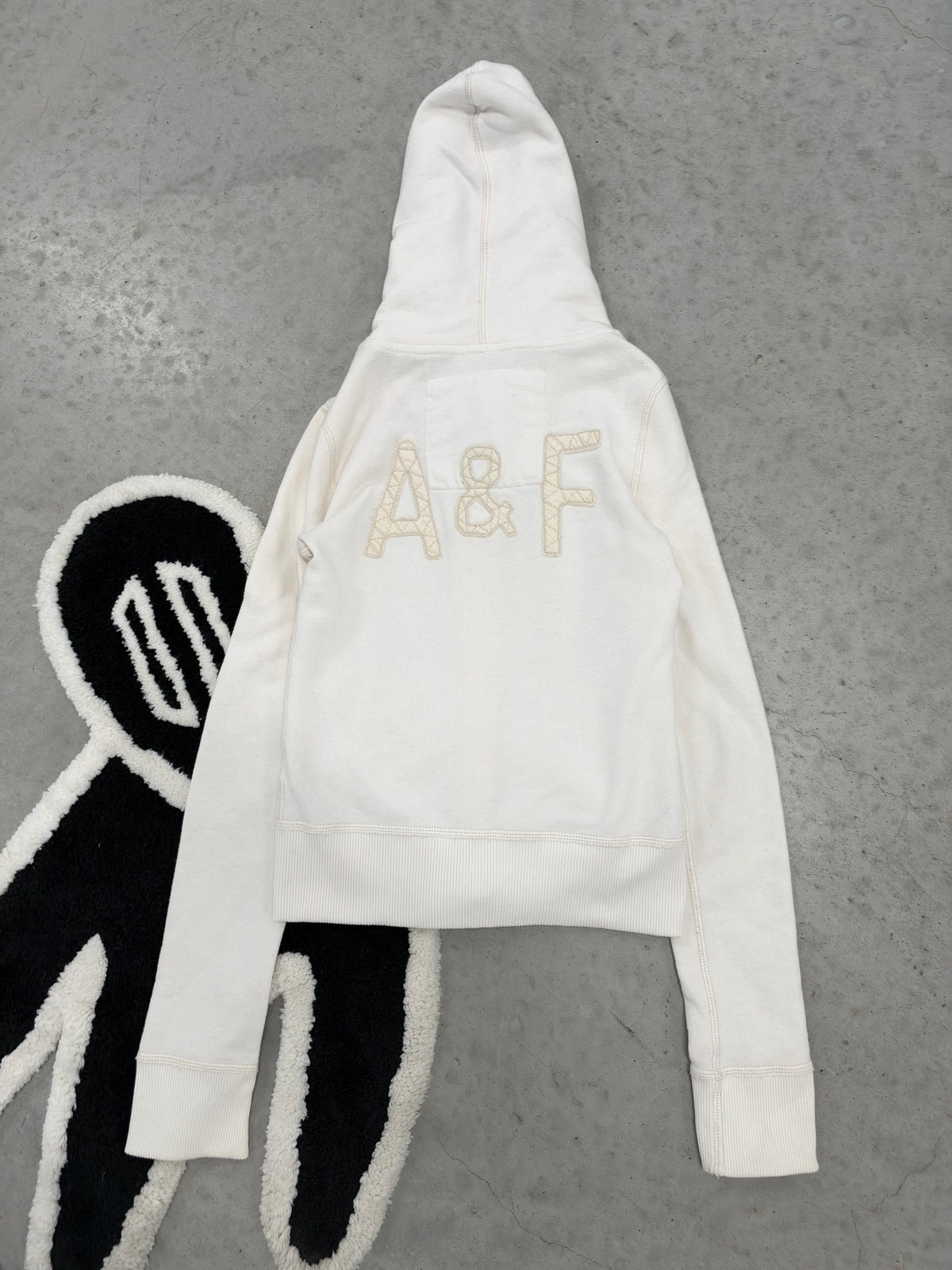 Abercrombie & Fitch Women XS Cream Button Hoodie A&F Logo Y2K Fleece Sweatshirt (Day 34)