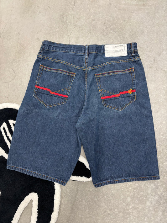 Vintage Rocawear Red Embroidered Denim Jorts Sz 36