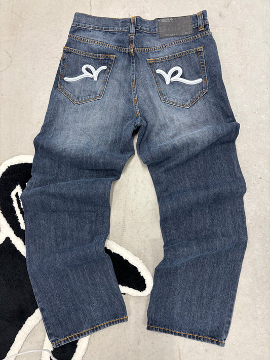 Vintage Rocawear White R Embroidered Jeans Sz 34
