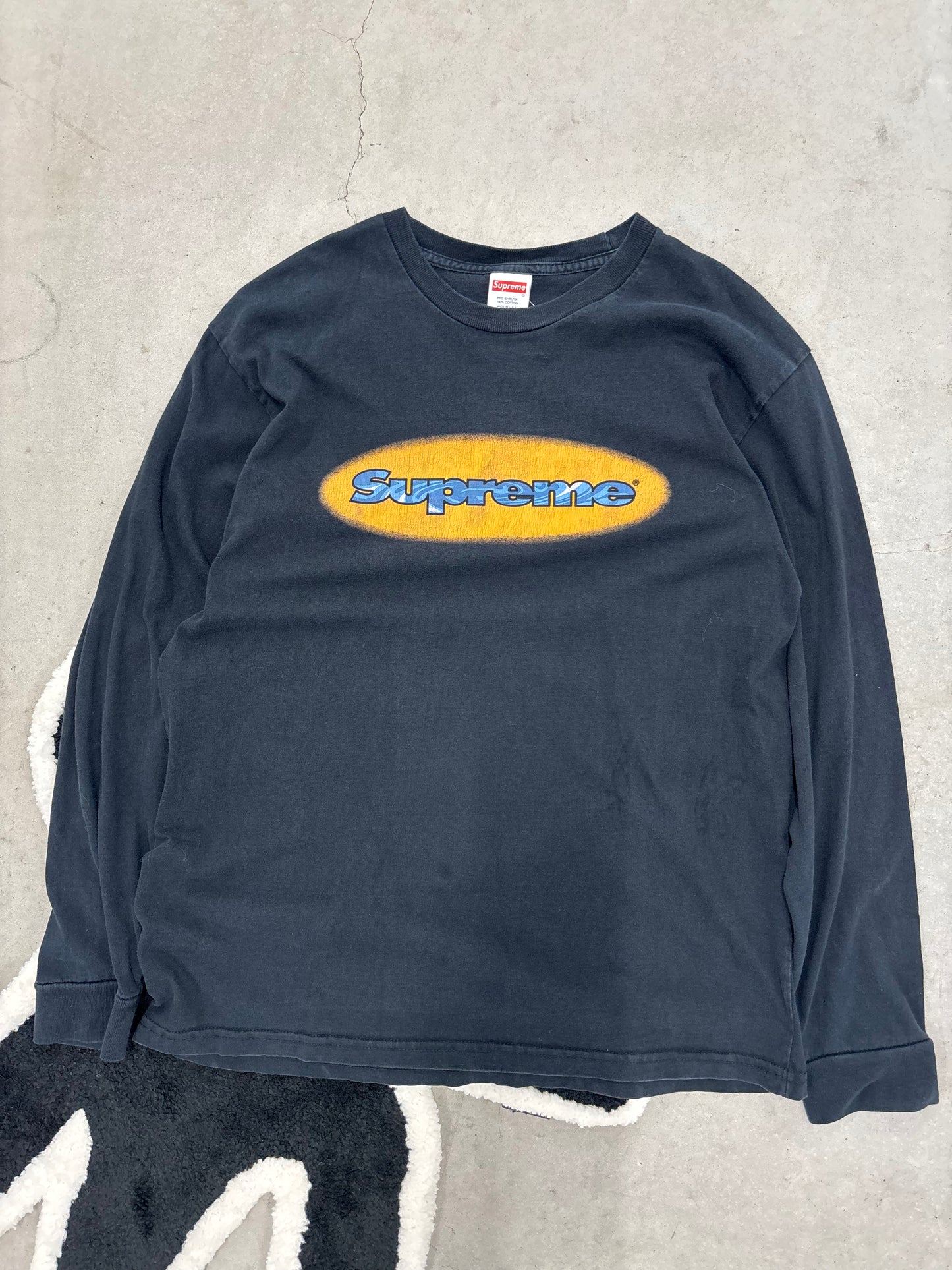 Supreme Oval Logo Long Sleeve Tee Black Sz Large