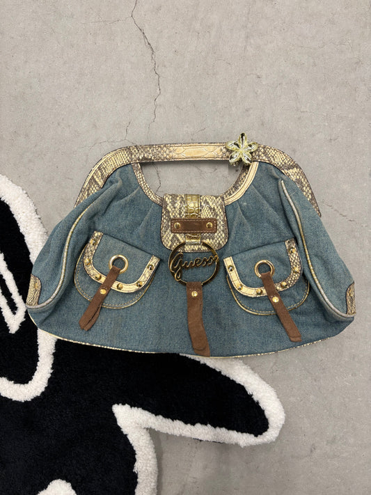 Guess Denim And Snakeskin Frame Bag