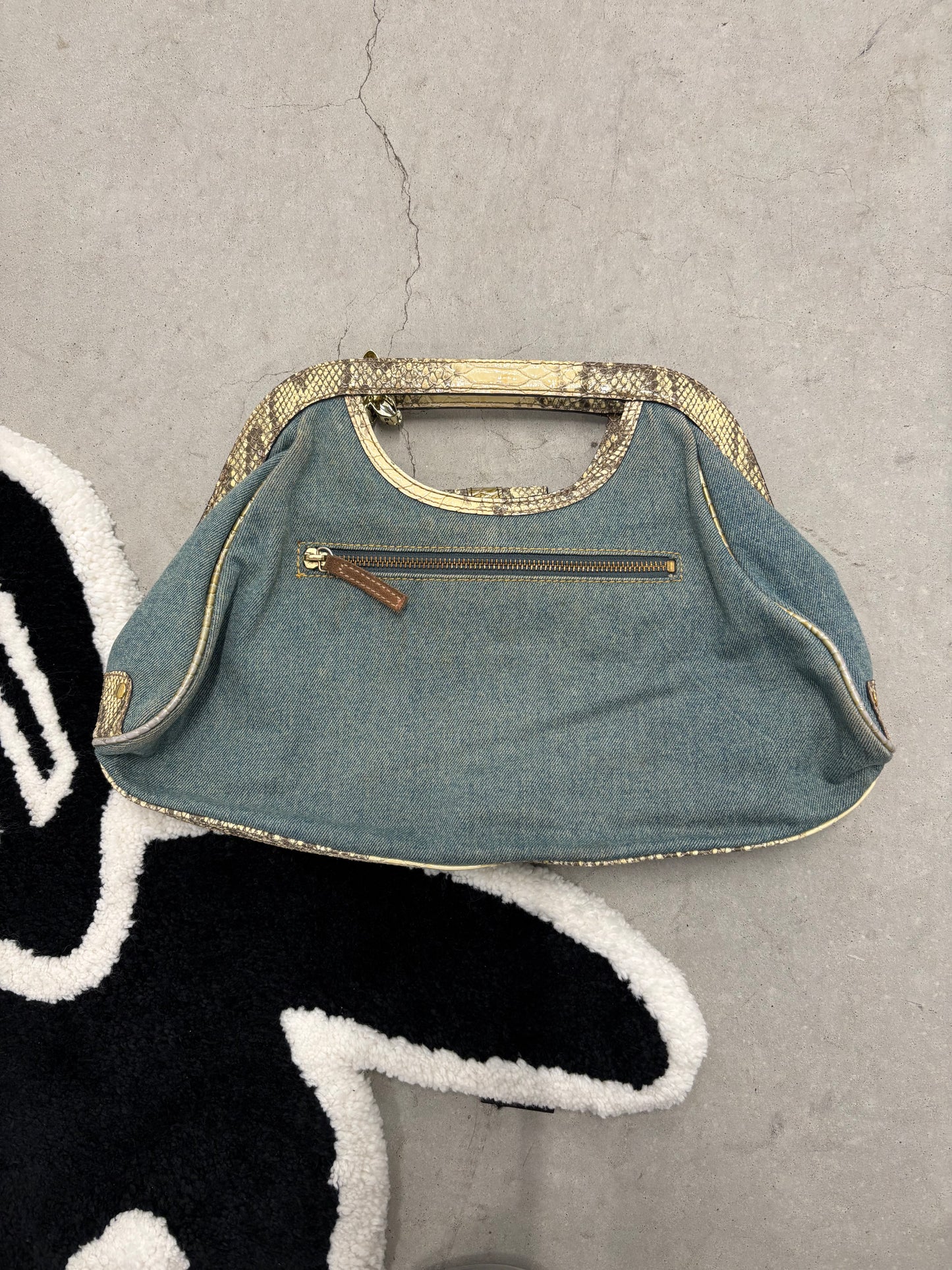 Guess Denim And Snakeskin Frame Bag