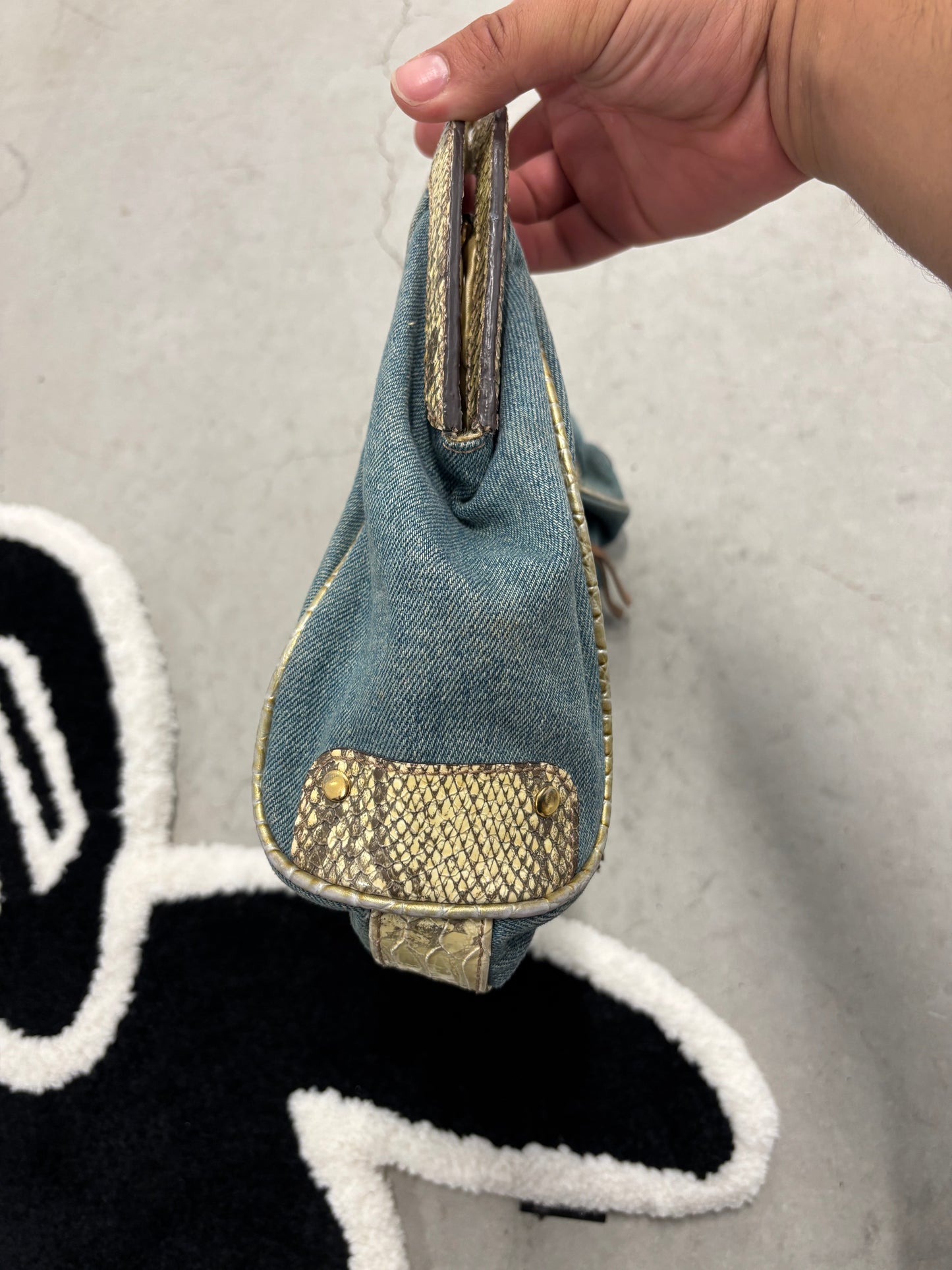 Guess Denim And Snakeskin Frame Bag
