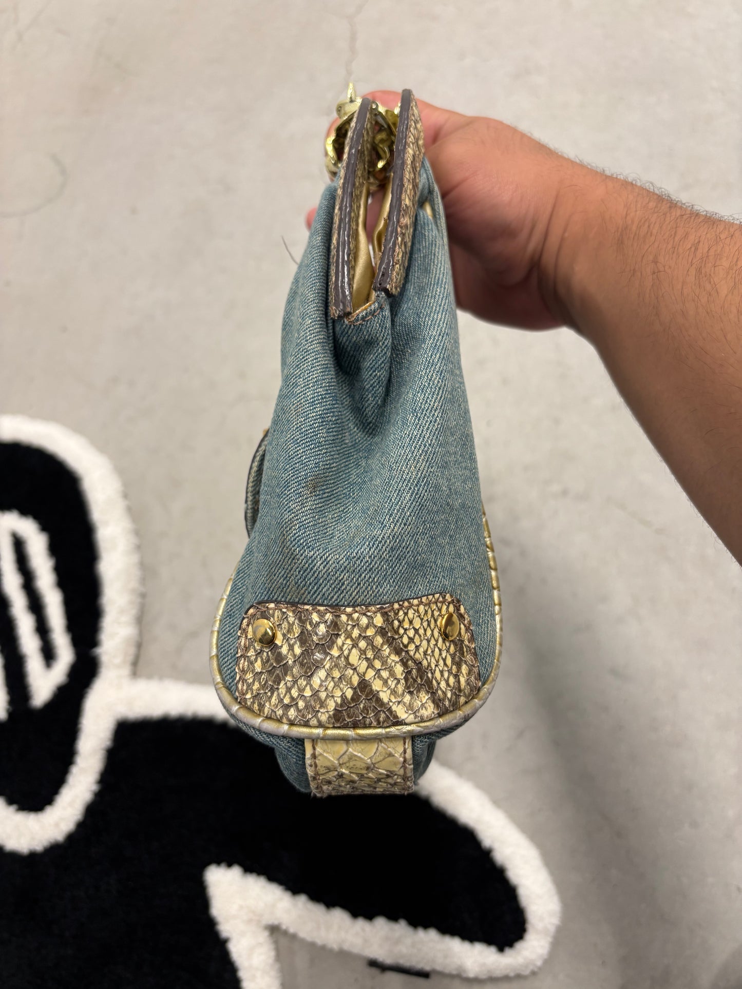 Guess Denim And Snakeskin Frame Bag