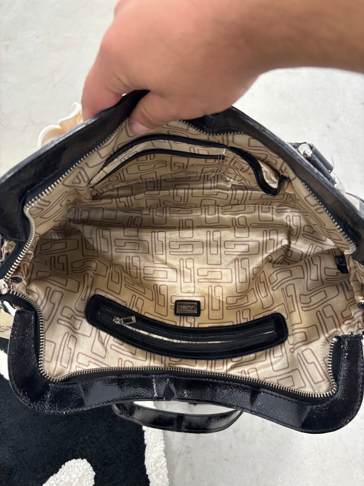 Guess Patent Leather Bowler Bag Black
