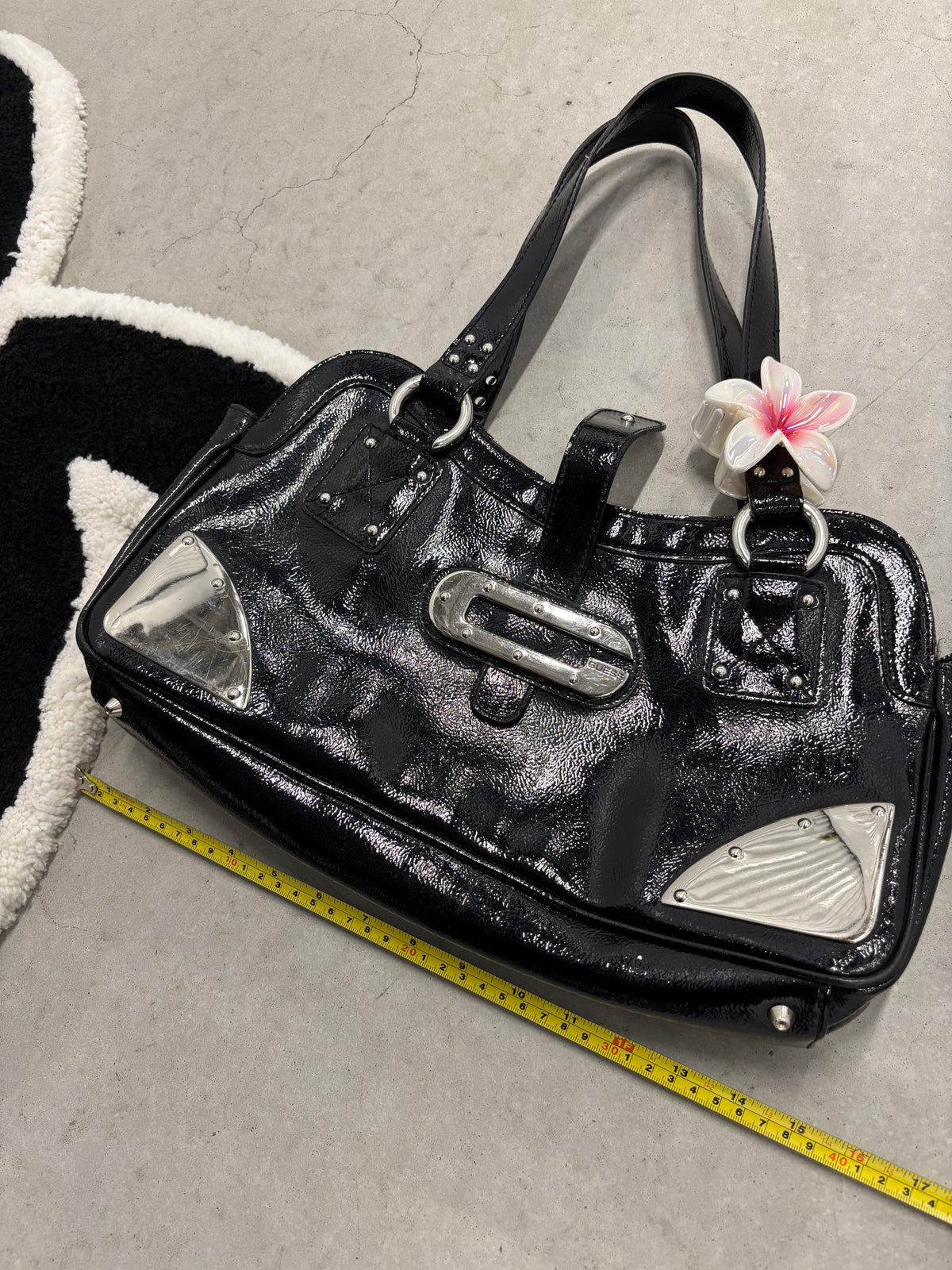 Guess Patent Leather Bowler Bag Black