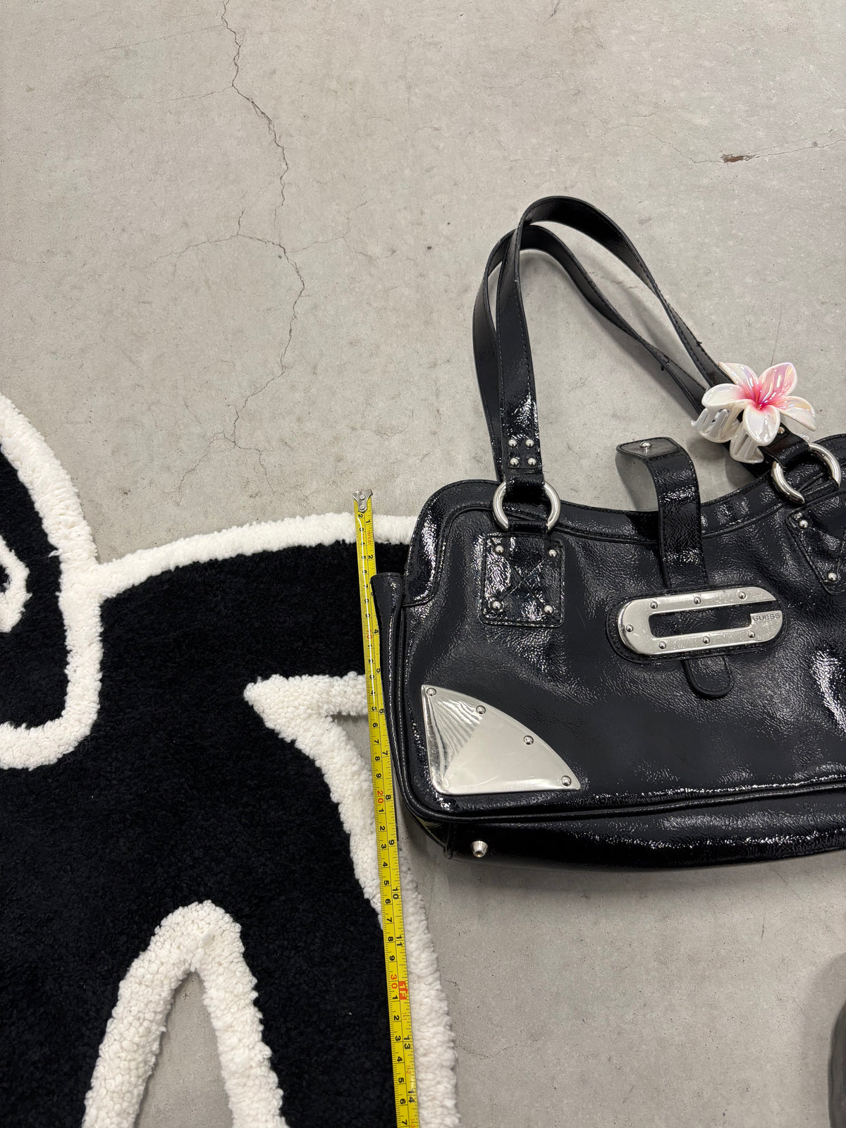 Guess Patent Leather Bowler Bag Black