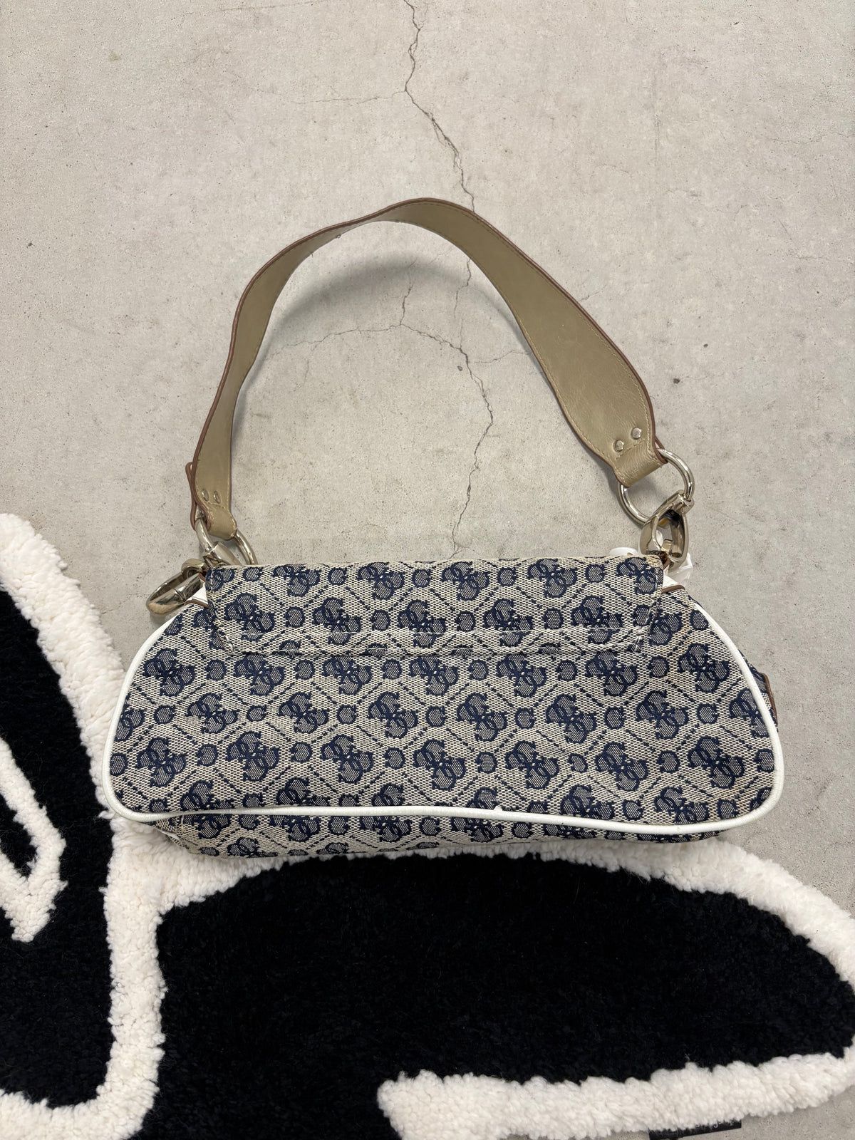 Guess Monogram Shoulder Bag Navy Gold And White