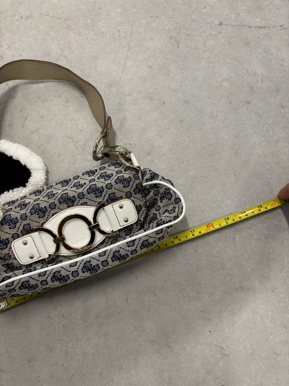 Guess Monogram Shoulder Bag Navy Gold And White