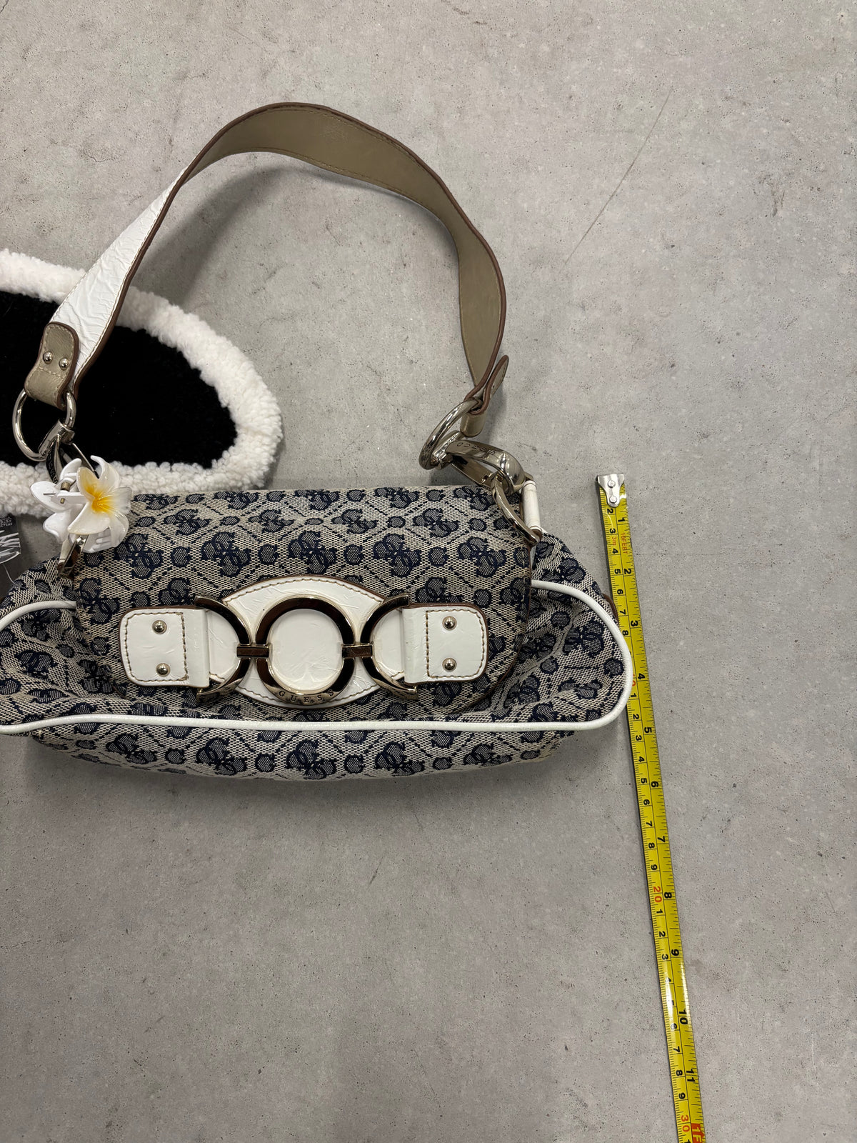 Guess Monogram Shoulder Bag Navy Gold And White