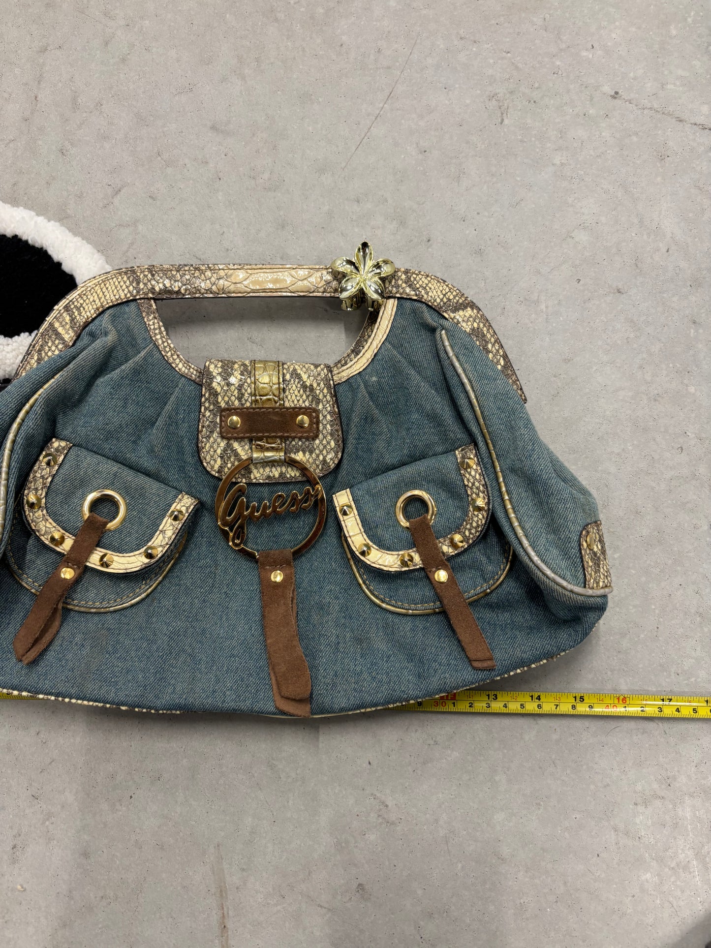 Guess Denim And Snakeskin Frame Bag