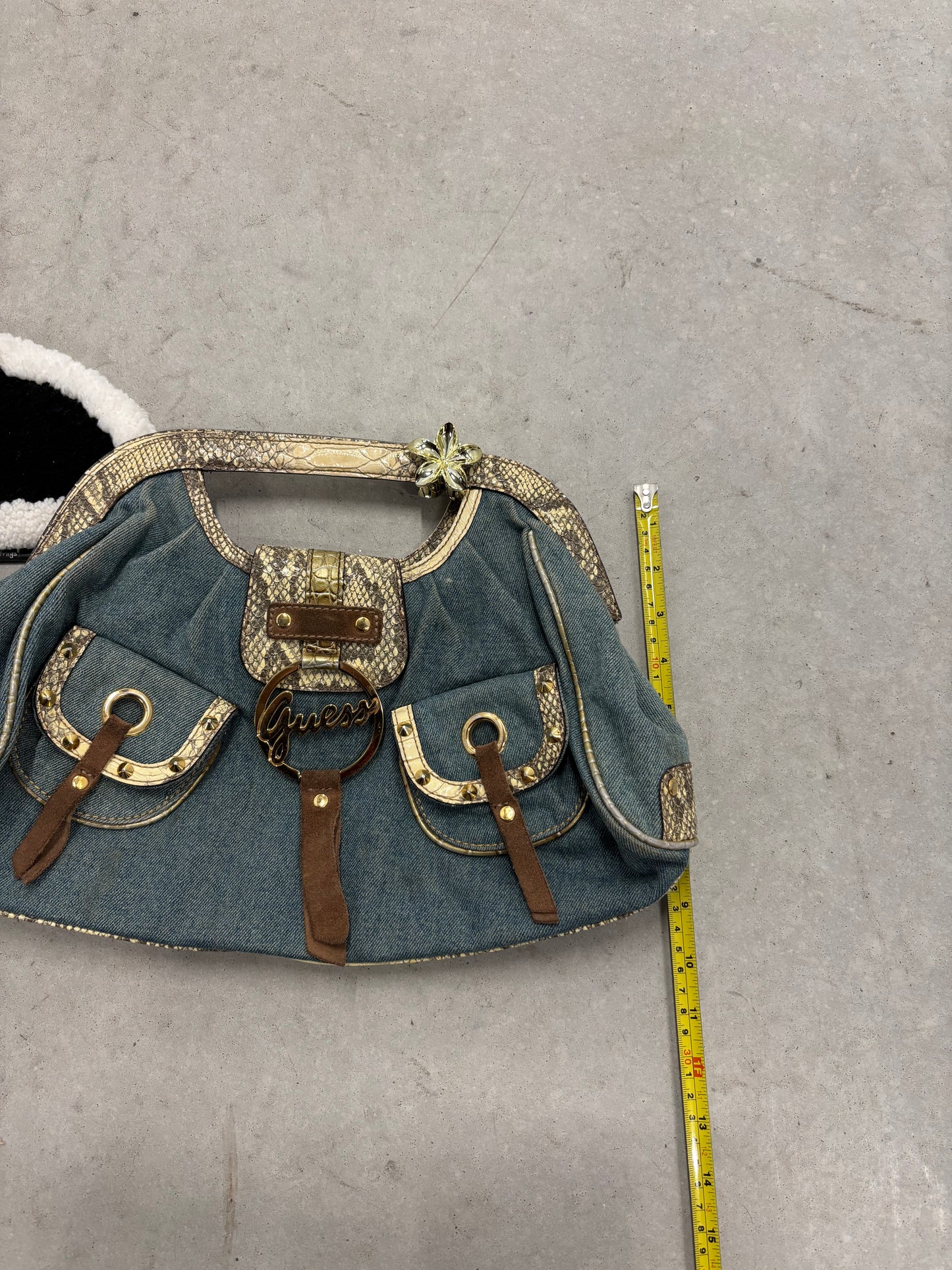 Guess Denim And Snakeskin Frame Bag