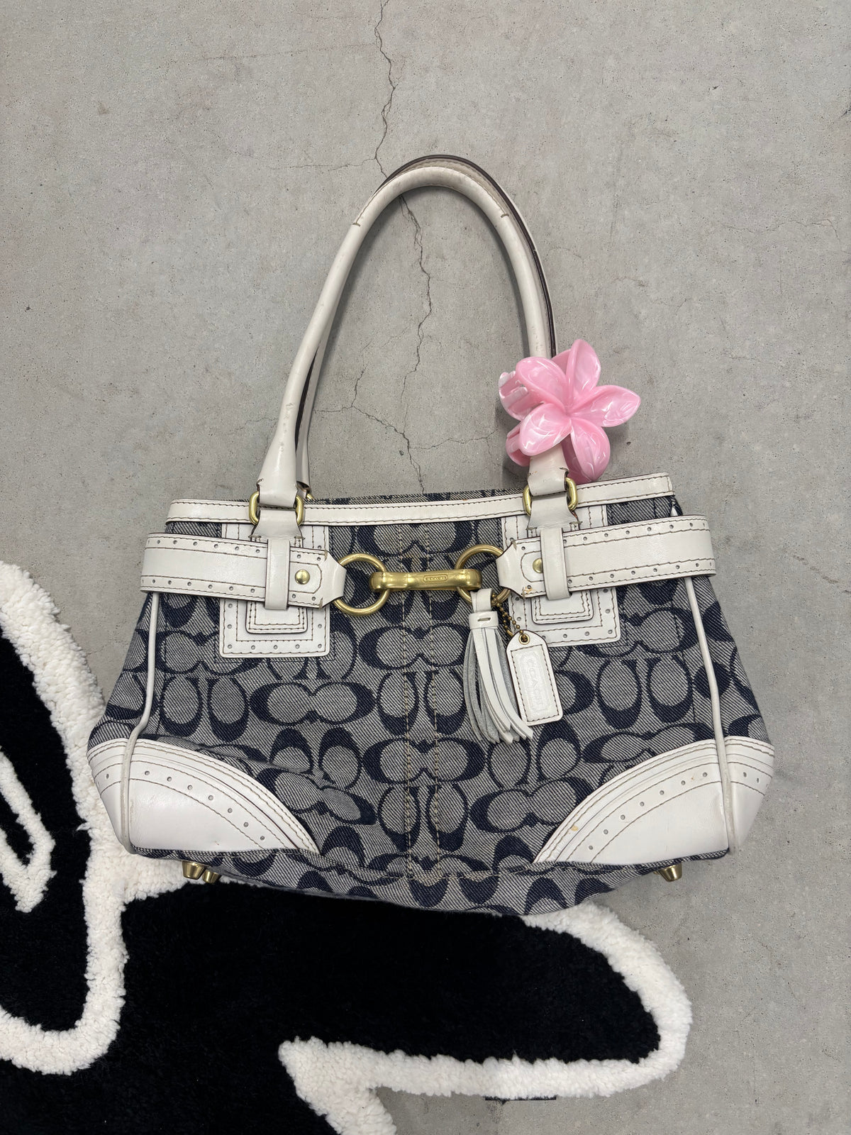 Coach Hampton Signature Jacquard Shoulder Bag Navy And White