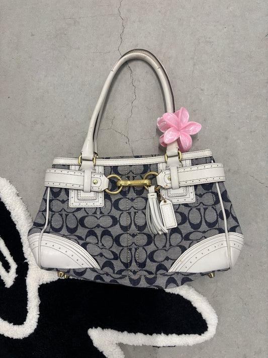 Coach Hampton Signature Jacquard Shoulder Bag Navy And White