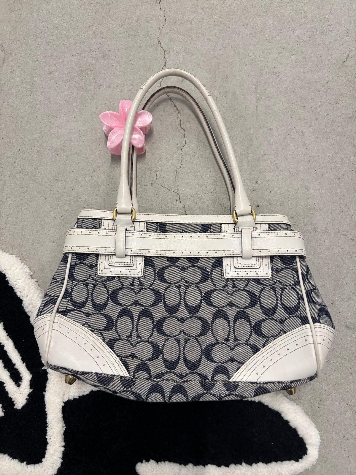Coach Hampton Signature Jacquard Shoulder Bag Navy And White