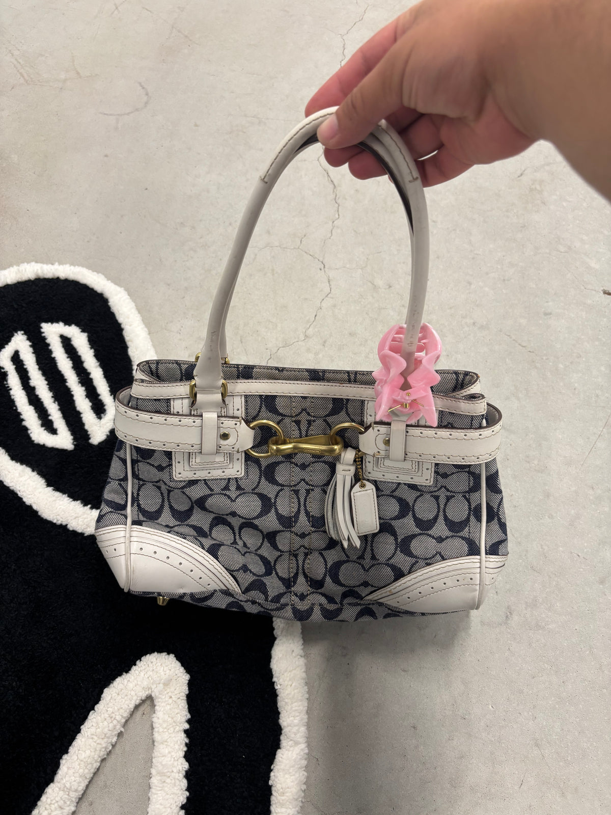 Coach Hampton Signature Jacquard Shoulder Bag Navy And White