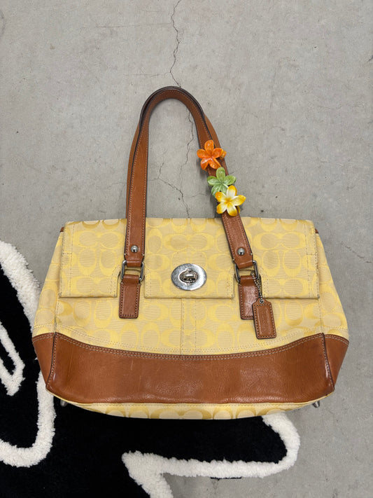 Coach Hamptons Signature Jacquard Shoulder Bag Yellow And Tan