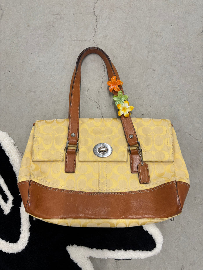 Coach Hamptons Signature Jacquard Shoulder Bag Yellow And Tan