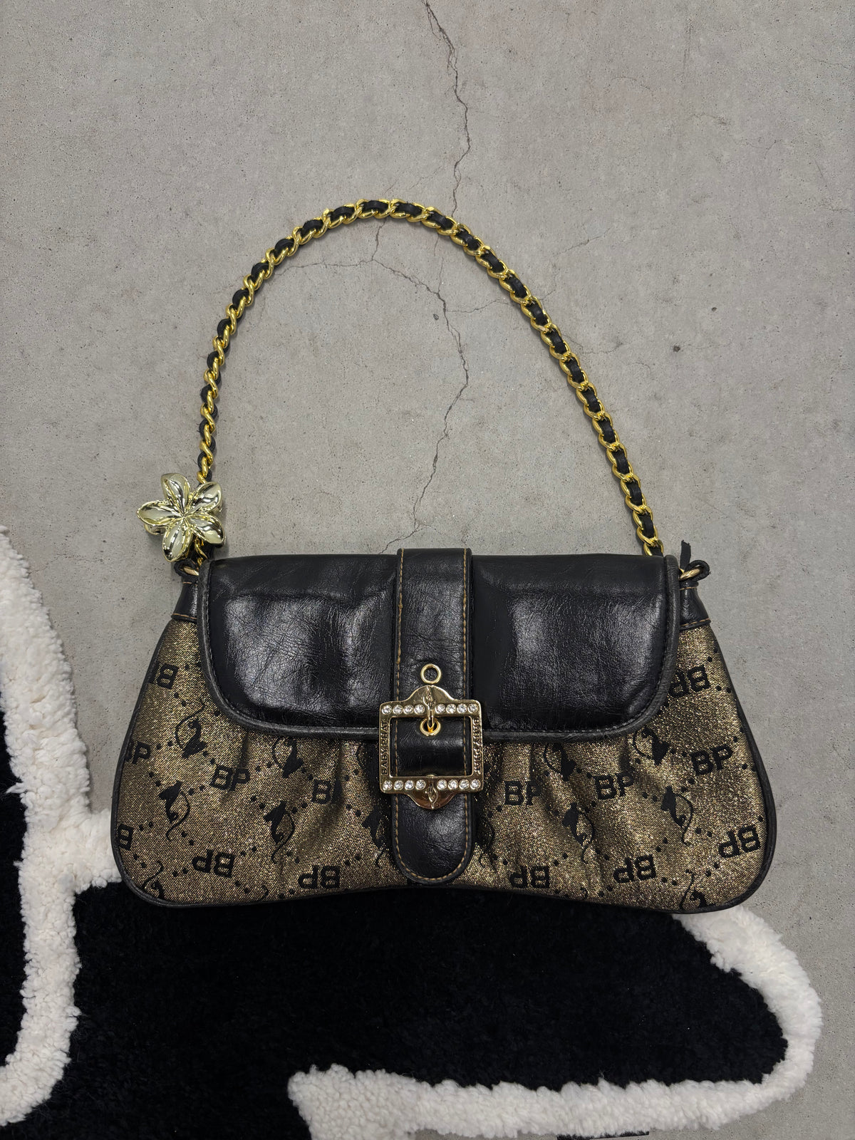 Y2K Baby Phat Monogram Chain Bag Gold And Black