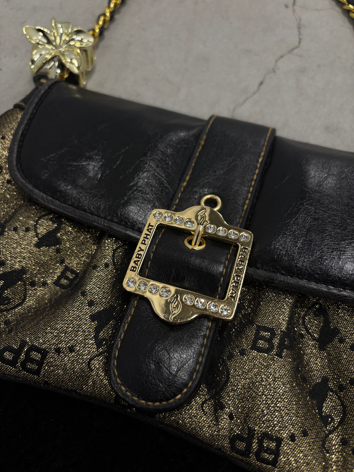 Y2K Baby Phat Monogram Chain Bag Gold And Black