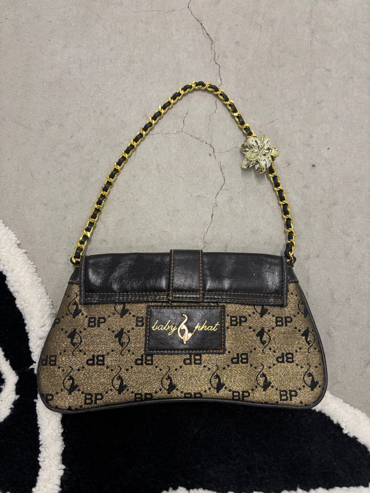 Y2K Baby Phat Monogram Chain Bag Gold And Black