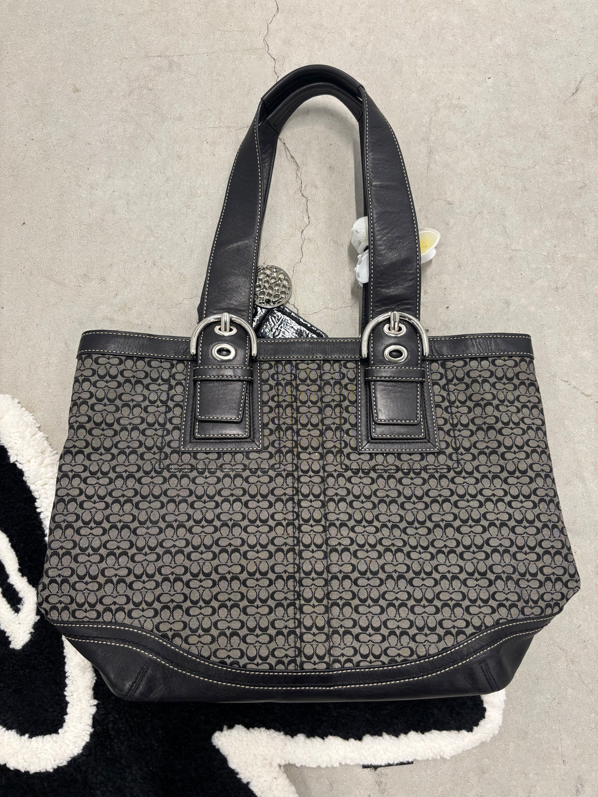 Coach Signature Jacquard Tote Grey And Wallet