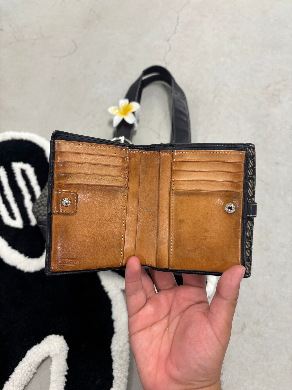 Coach Signature Jacquard Tote Grey And Wallet