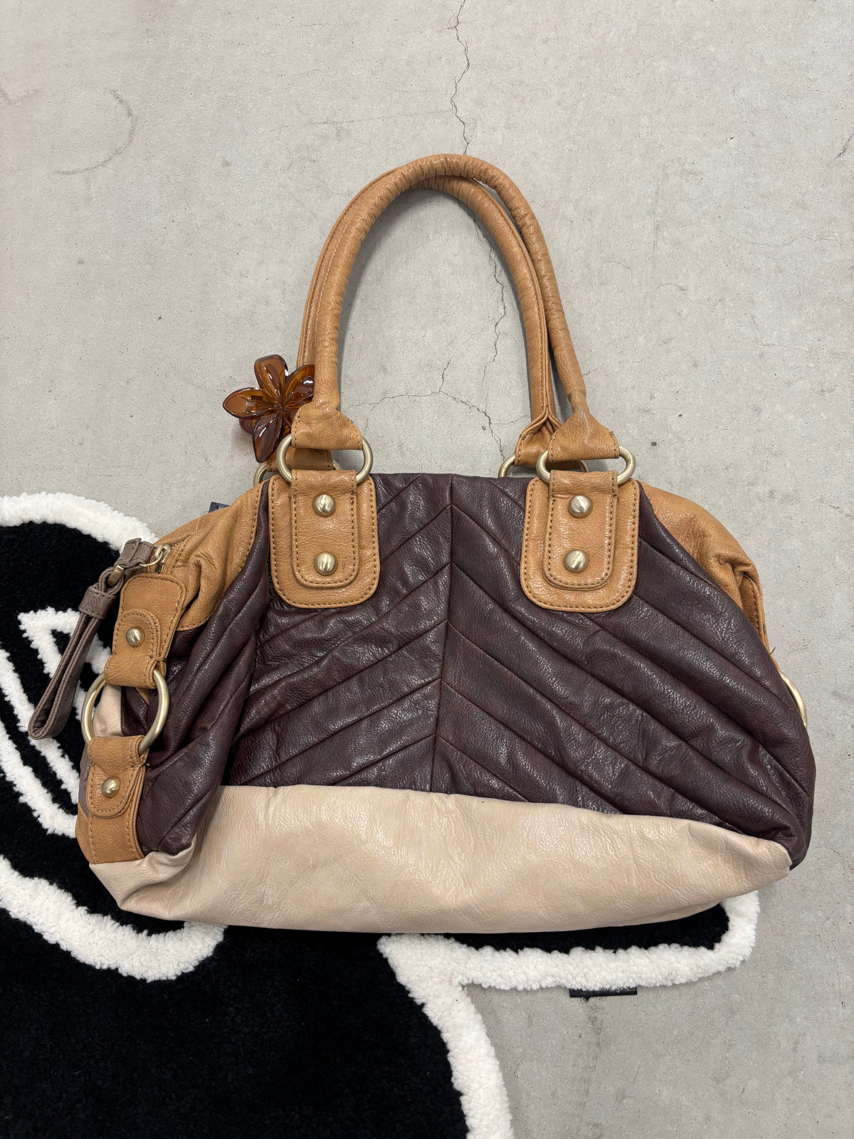 Guess Chevron Panelled Bag Brown And Cream