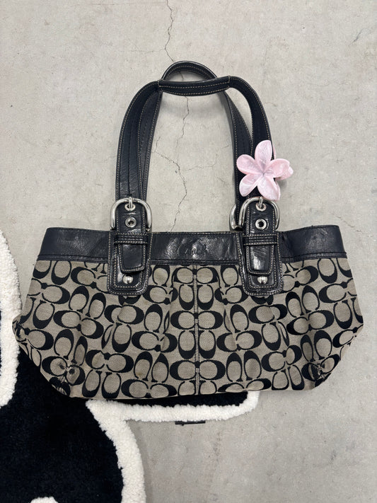 Coach Soho Pleated Signature Shoulder Bag Khaki And Black