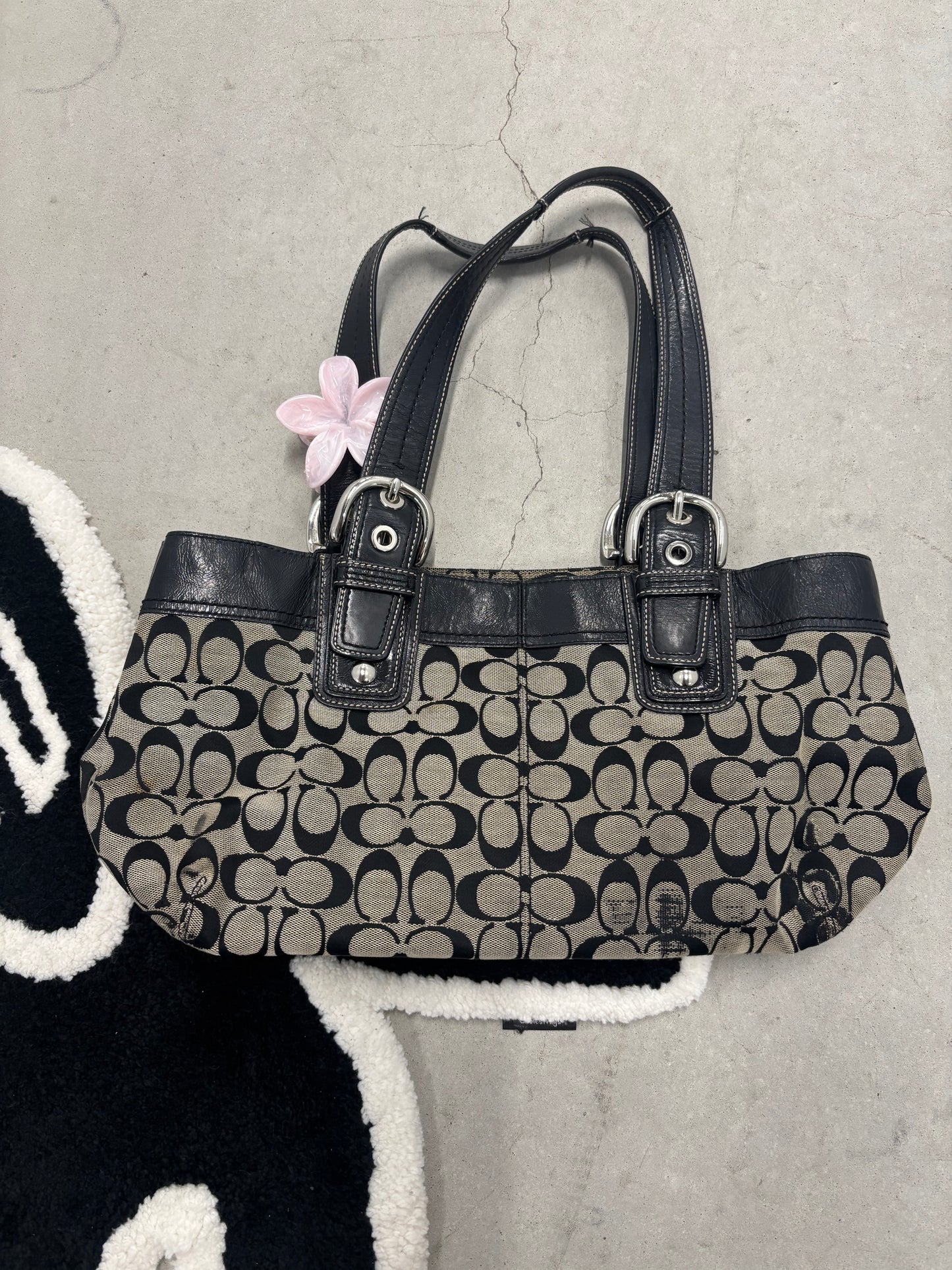 Coach Soho Pleated Signature Shoulder Bag Khaki And Black