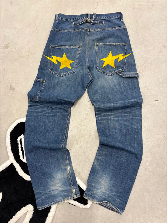 BAPESTA Star & Lightning Patch Denim Jeans 33x32