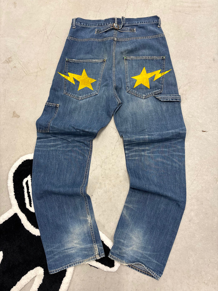 BAPESTA Star & Lightning Patch Denim Jeans 33x32