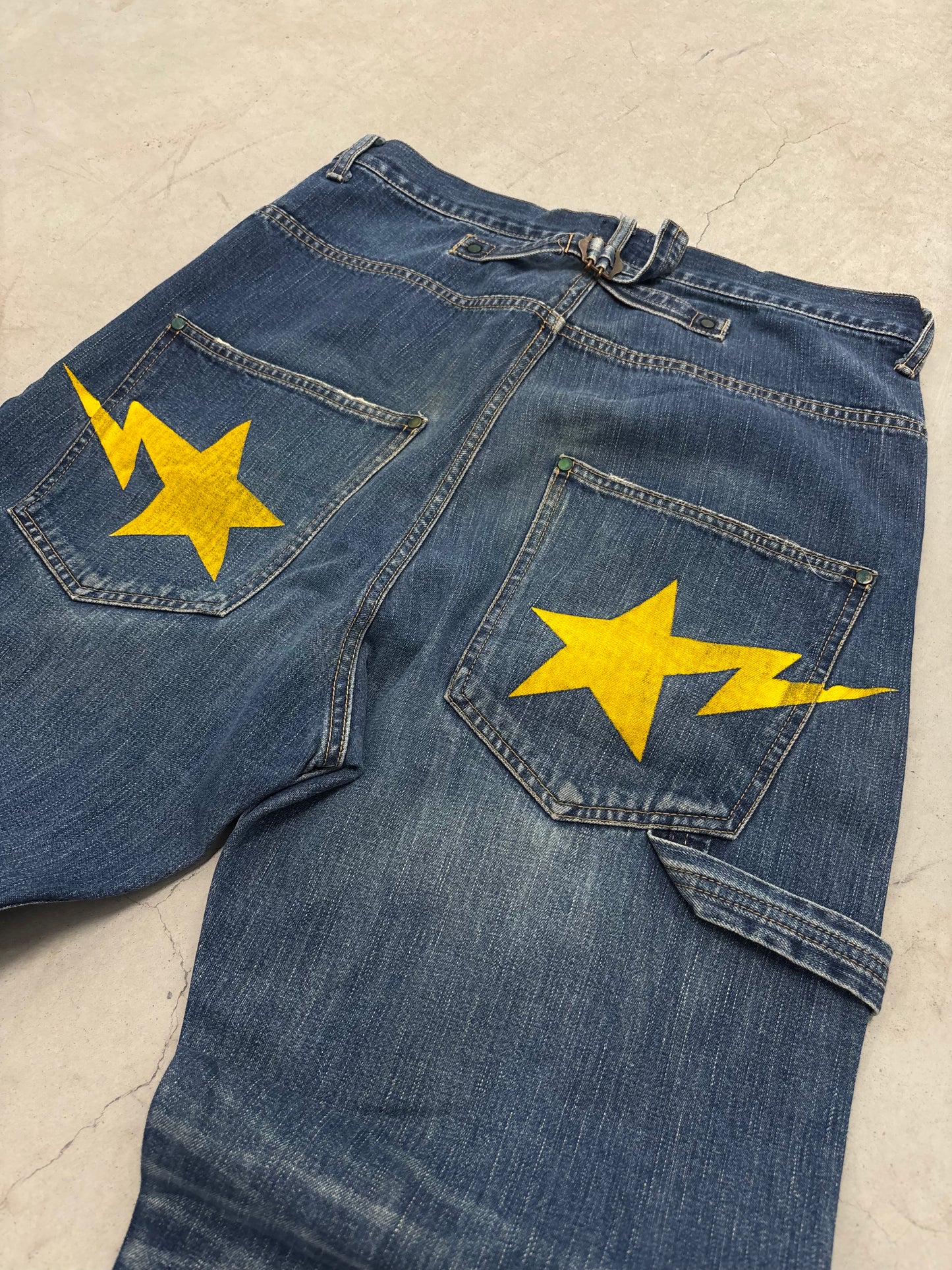 BAPESTA Star & Lightning Patch Denim Jeans 33x32