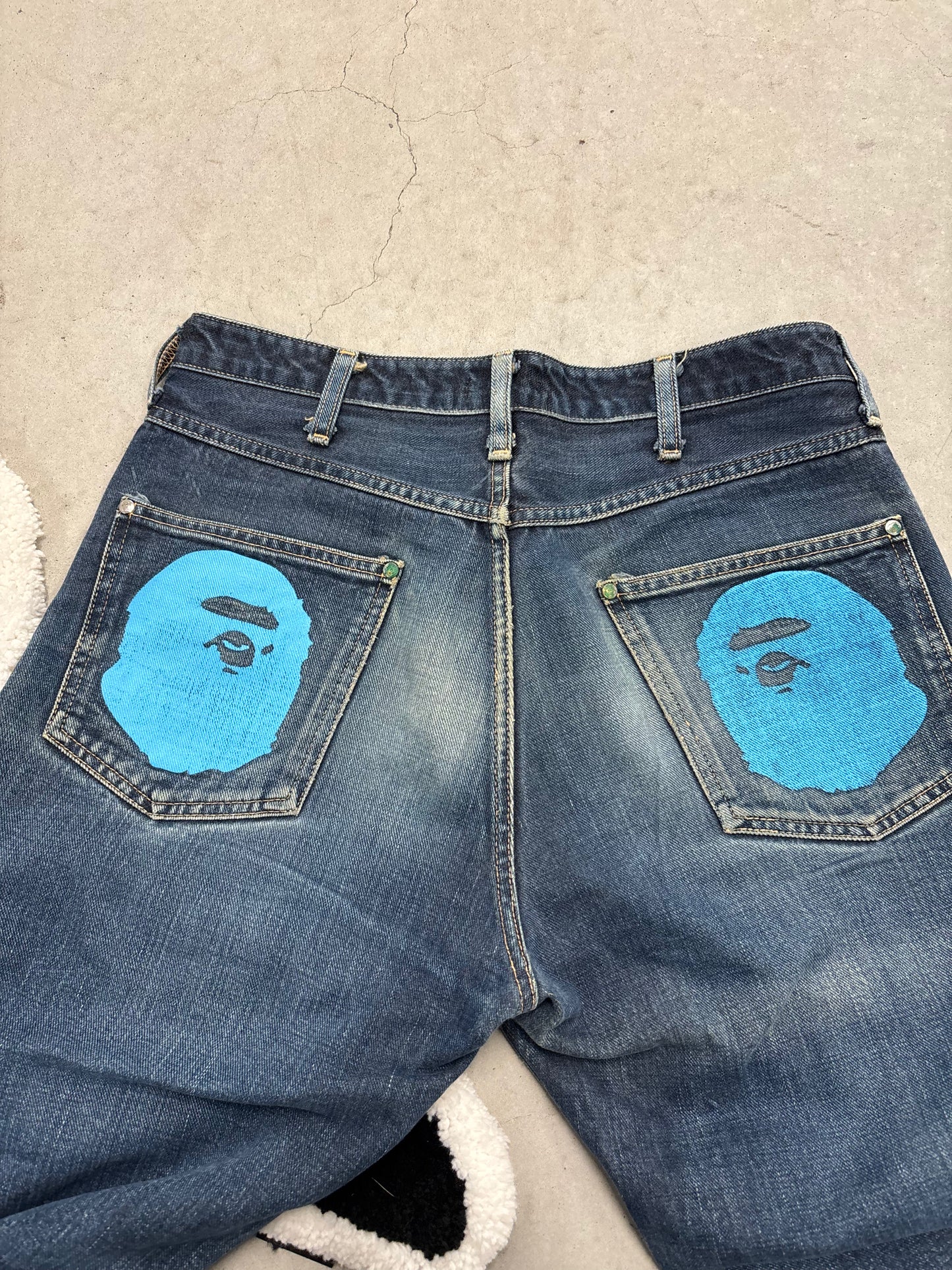 BAPE Ape Head Patch Denim Jeans Blue Sz 32x32
