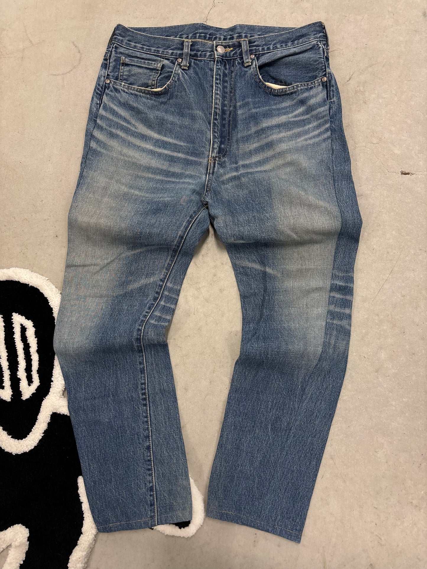 BAPE x Kaws Ape Head Patch Denim Jeans Grey Sz 34