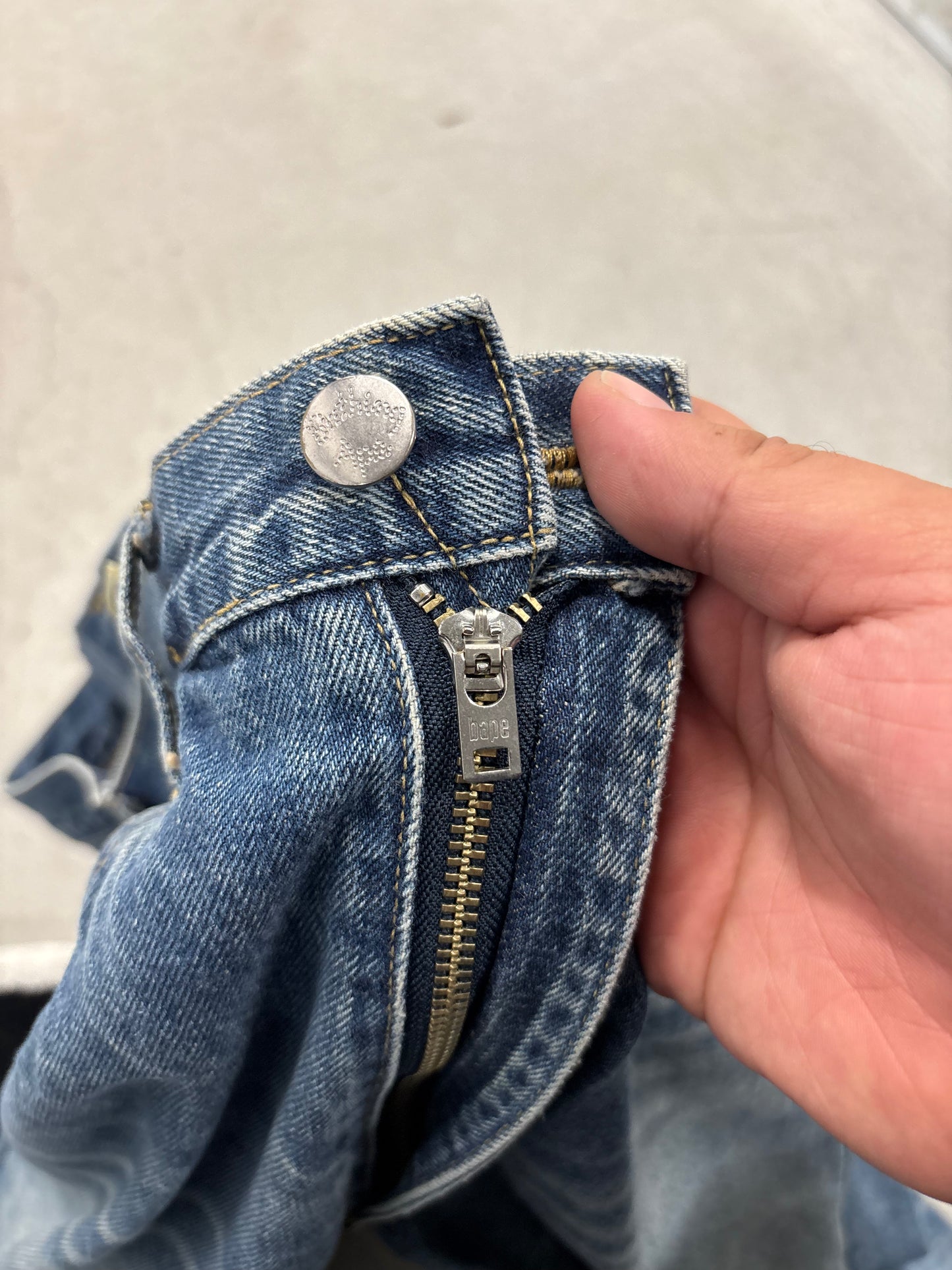 BAPE x Kaws Ape Head Patch Denim Jeans Grey Sz 34