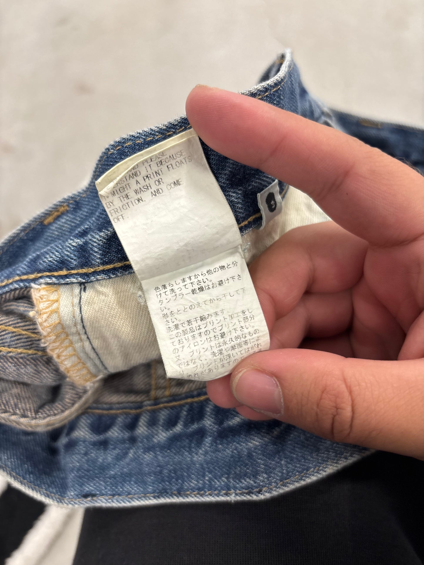 BAPE x Kaws Ape Head Patch Denim Jeans Grey Sz 34