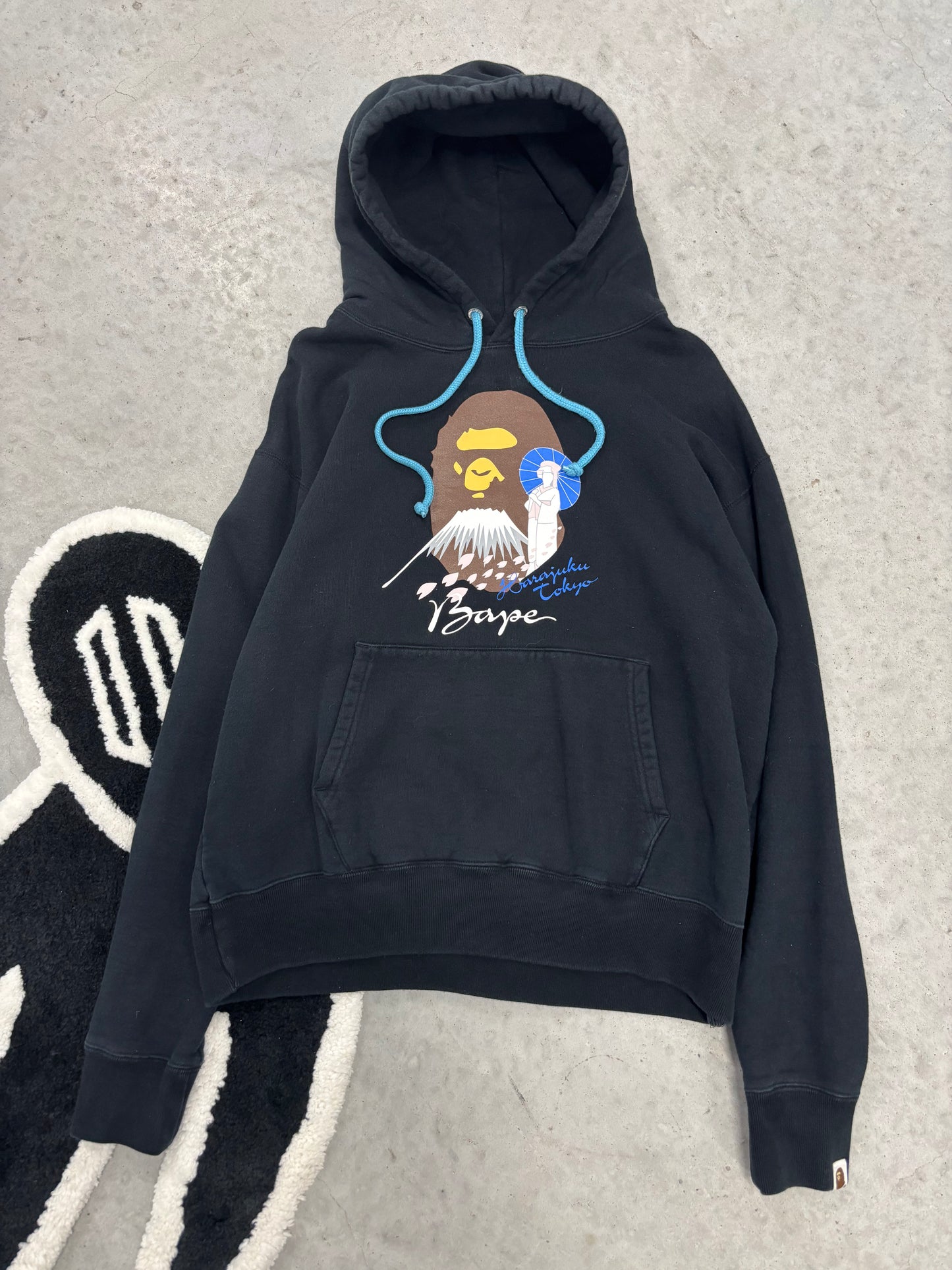 A Bathing Ape BAPE Harajuku Tokyo Mount Fuji Black Hoodie Men's Sz Large
