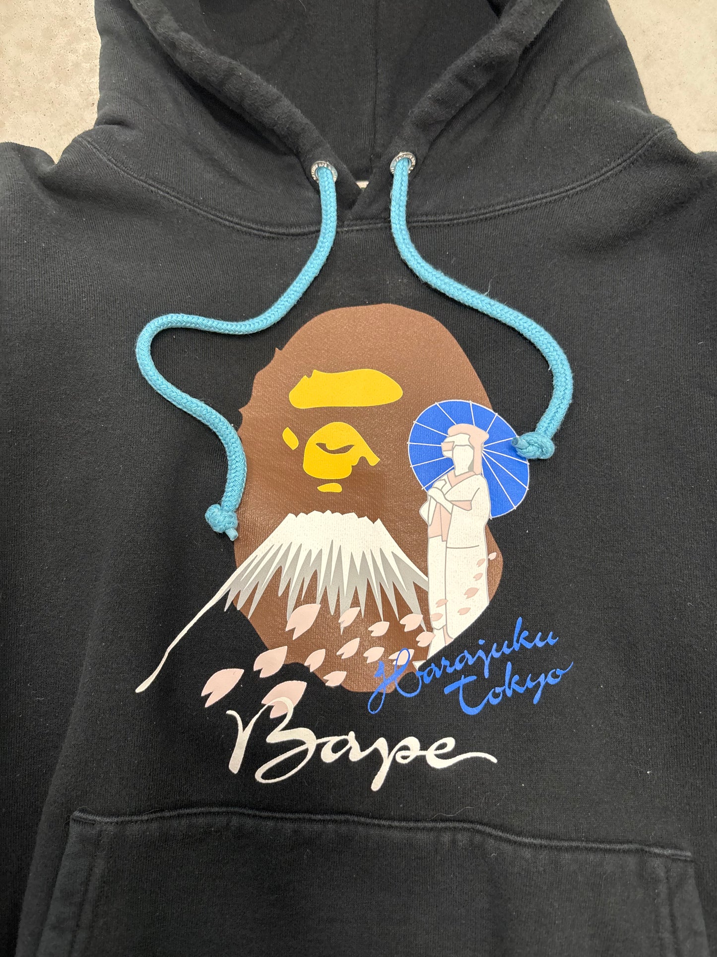 A Bathing Ape BAPE Harajuku Tokyo Mount Fuji Black Hoodie Men's Sz Large