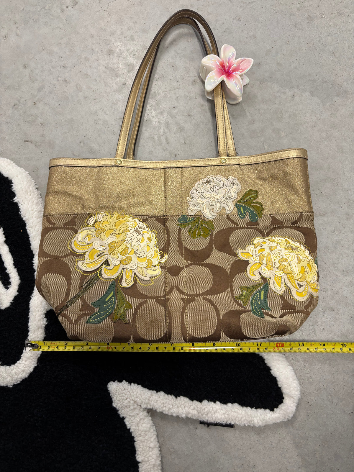Coach 12204 Khaki Signature Floral Tote Bag