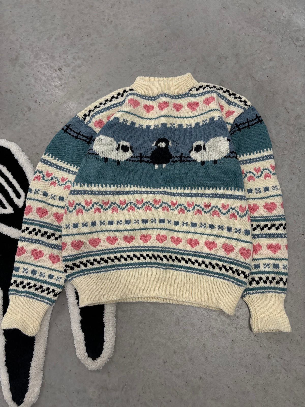 Fairisle 1960s Sweater With Hearts And Sheep Sz Medium (Day 20)