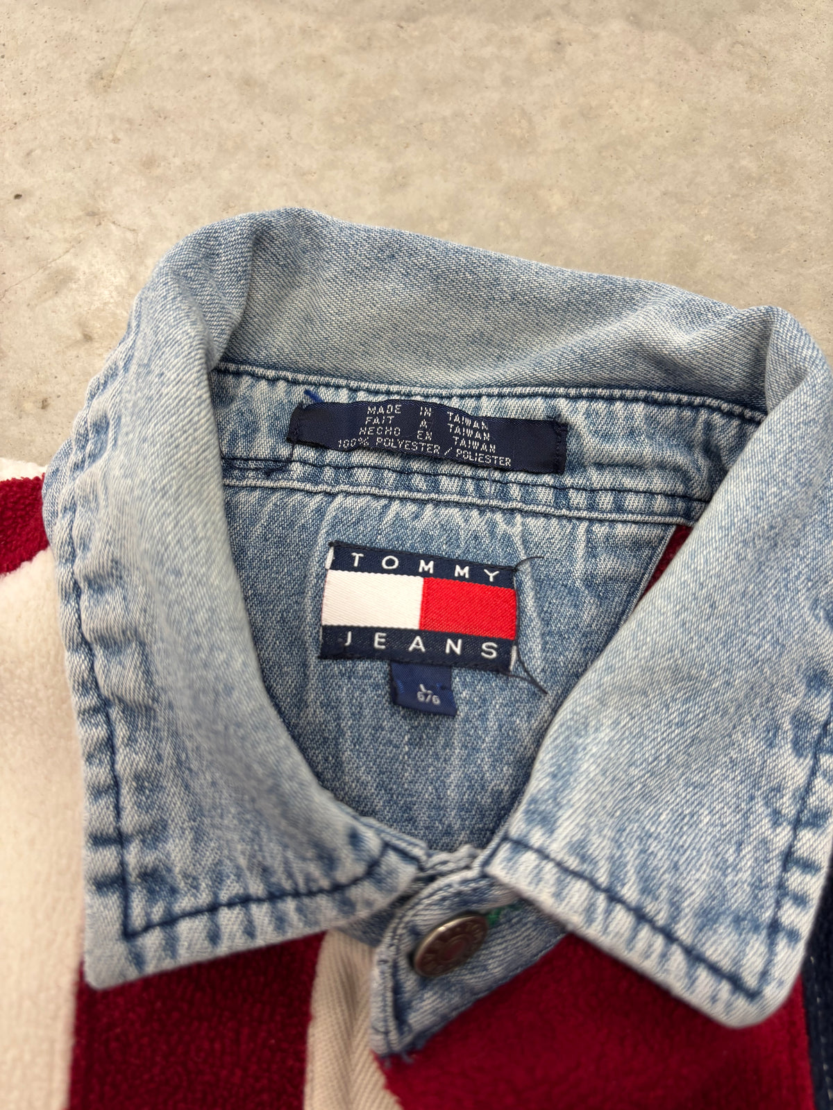 Vintage 90s Tommy Hilfiger Jeans USA Flag Logo Fleece Pullover Mens Sz Large (Day 19)