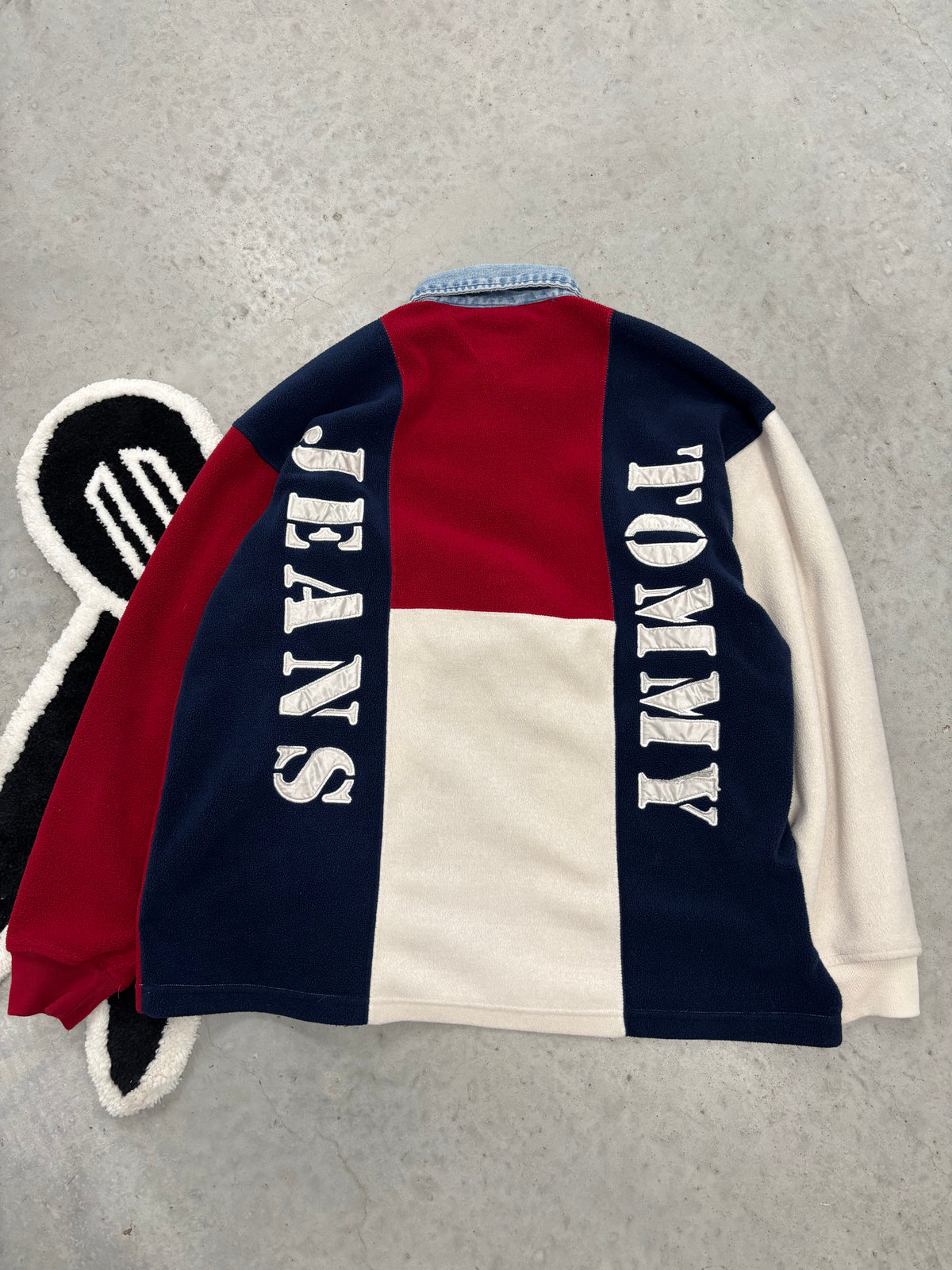 Vintage 90s Tommy Hilfiger Jeans USA Flag Logo Fleece Pullover Mens Sz Large (Day 19)